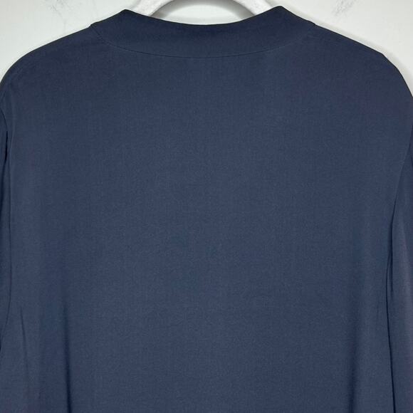 Eileen Fisher 100% Silk Gray Tunic Shirt Size M Mandarin Collar Knot Buttons - Picture 8 of 10